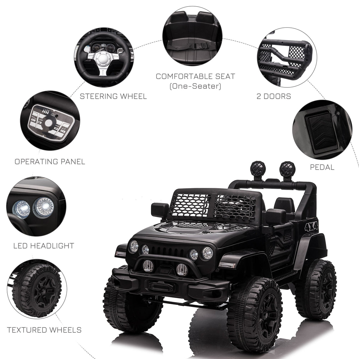 12V Battery Powered Kids Ride On Car Off Road Truck Toy w/ Parent Remote, Black