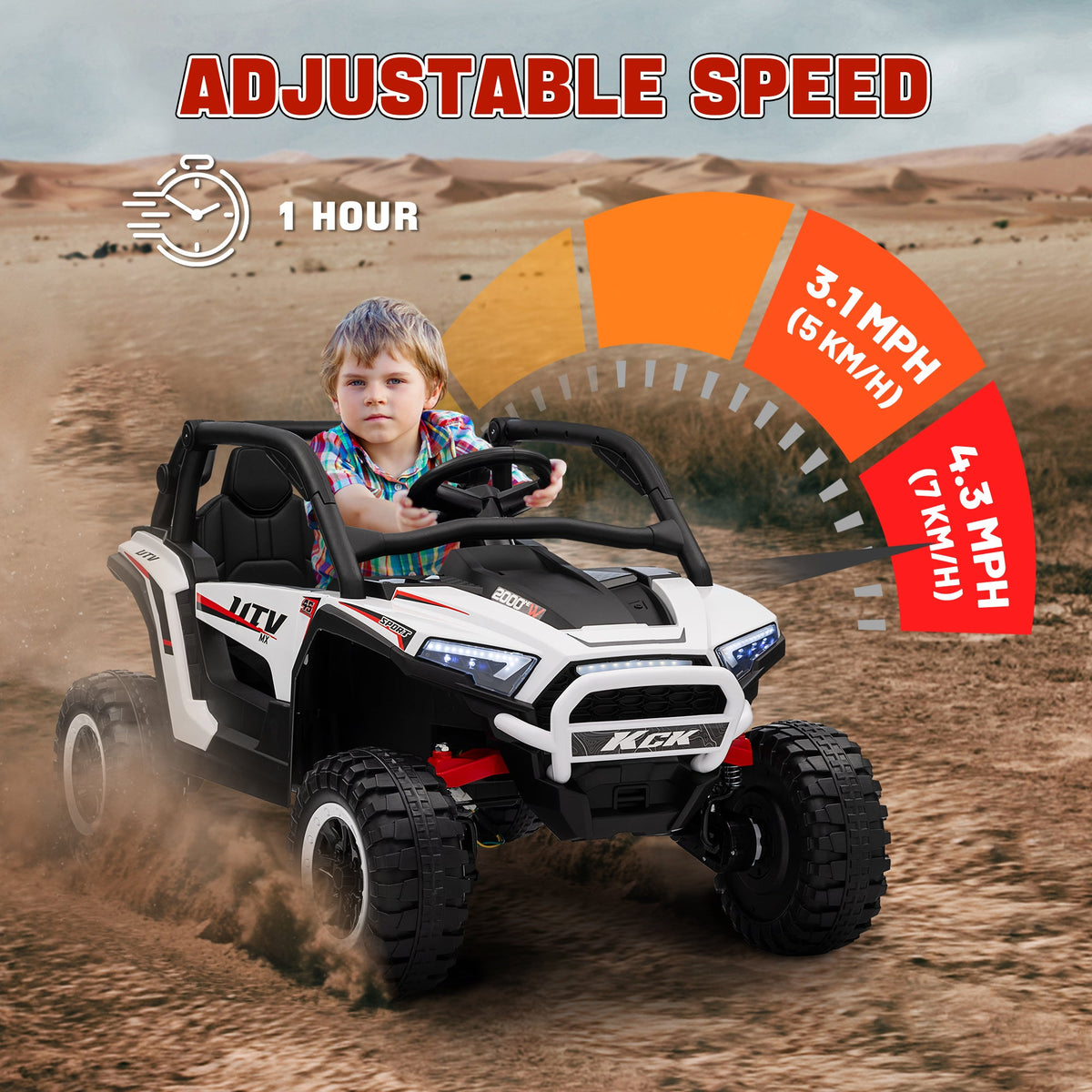 2 Seater 24V 7AH Ride on Truck, Electric Car for Kids w/ Spring Suspension, Remote Lights, Horn, Music, Blue