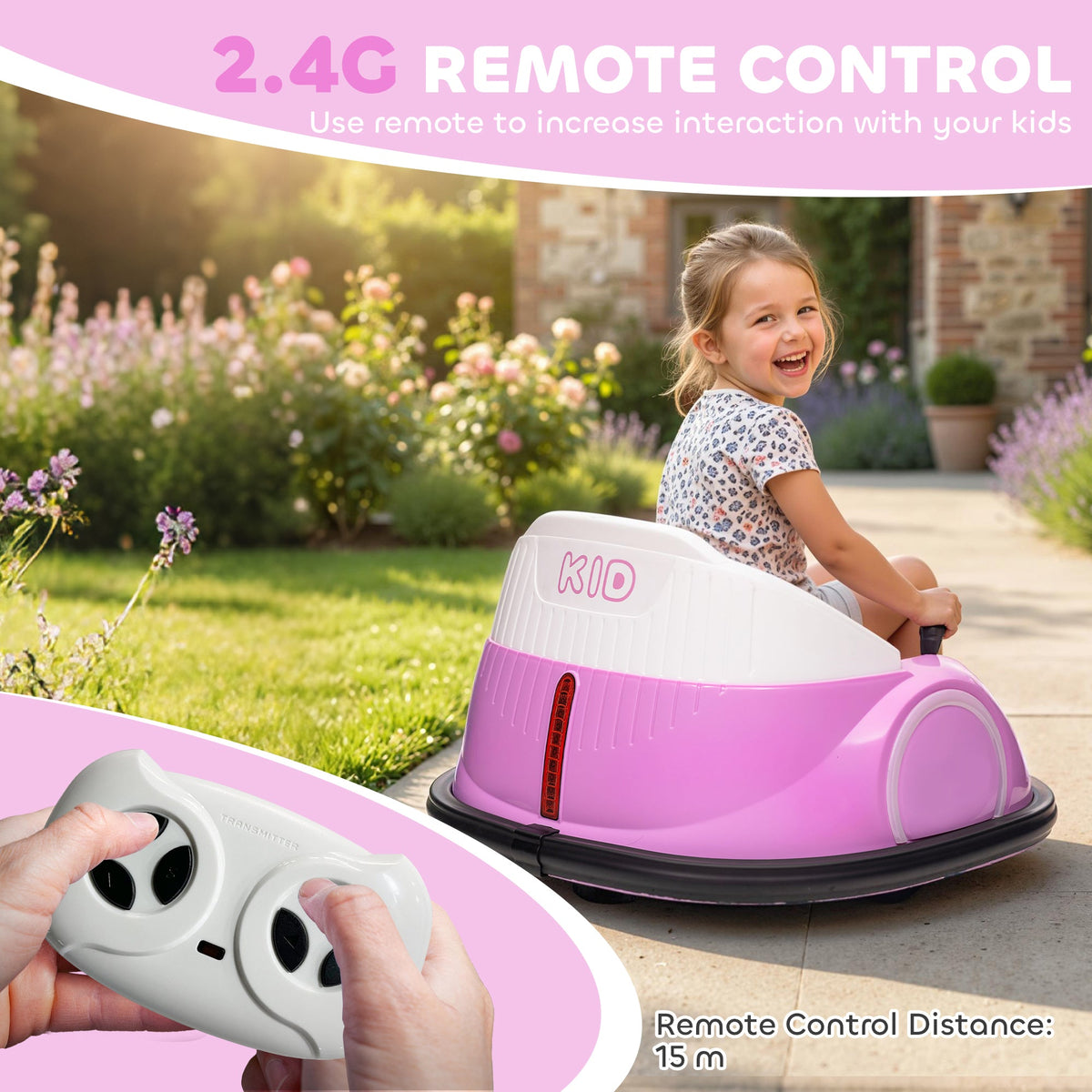 12V Bumper Car for Toddlers, Ride On Car with 360 Degree Remote Control, Lights Music Horn, for 1.5-5 Years, Light Blue