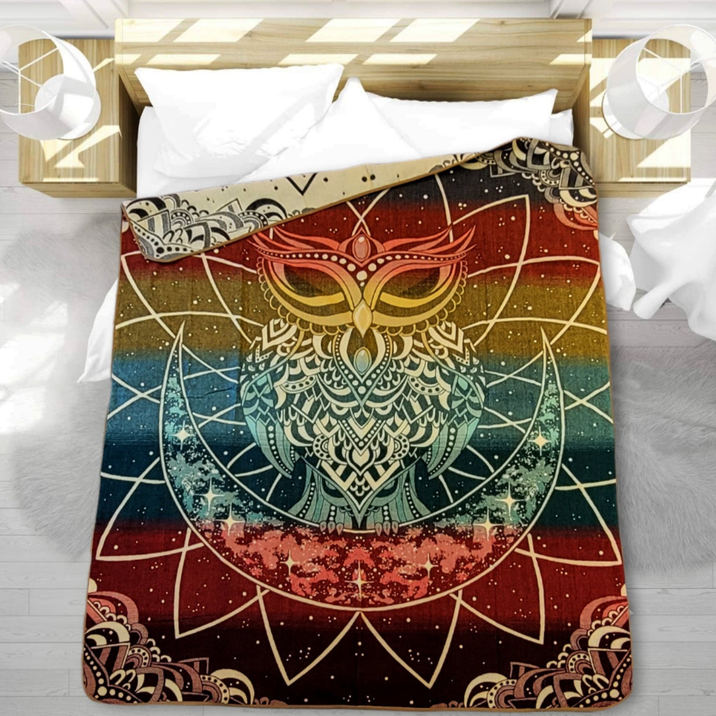 OLDTRIBES™ Owl  Reversible Alpaca Blanket