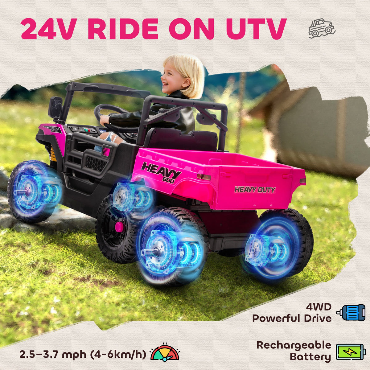 24V 4WD Kids Ride On Truck with 6 Wheels Electric Ride On Car with Remote, Dump Bed for 3-8 Years, Green