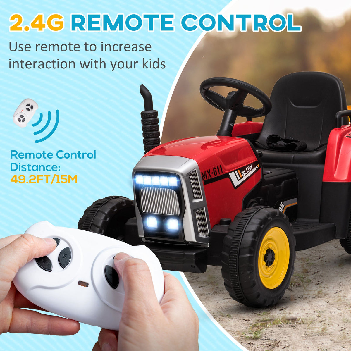 12V Kids Ride on Tractor with Trailer, Battery Powered Electric Kids Car with Remote Control, Music Start up Sound and Horn, USB, LED Lights, Green