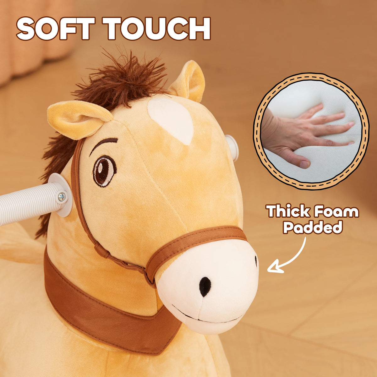 6V Battery Powered Kids Ride on Animal Toy, Electric Ride on Horse with Music Forward, Brown
