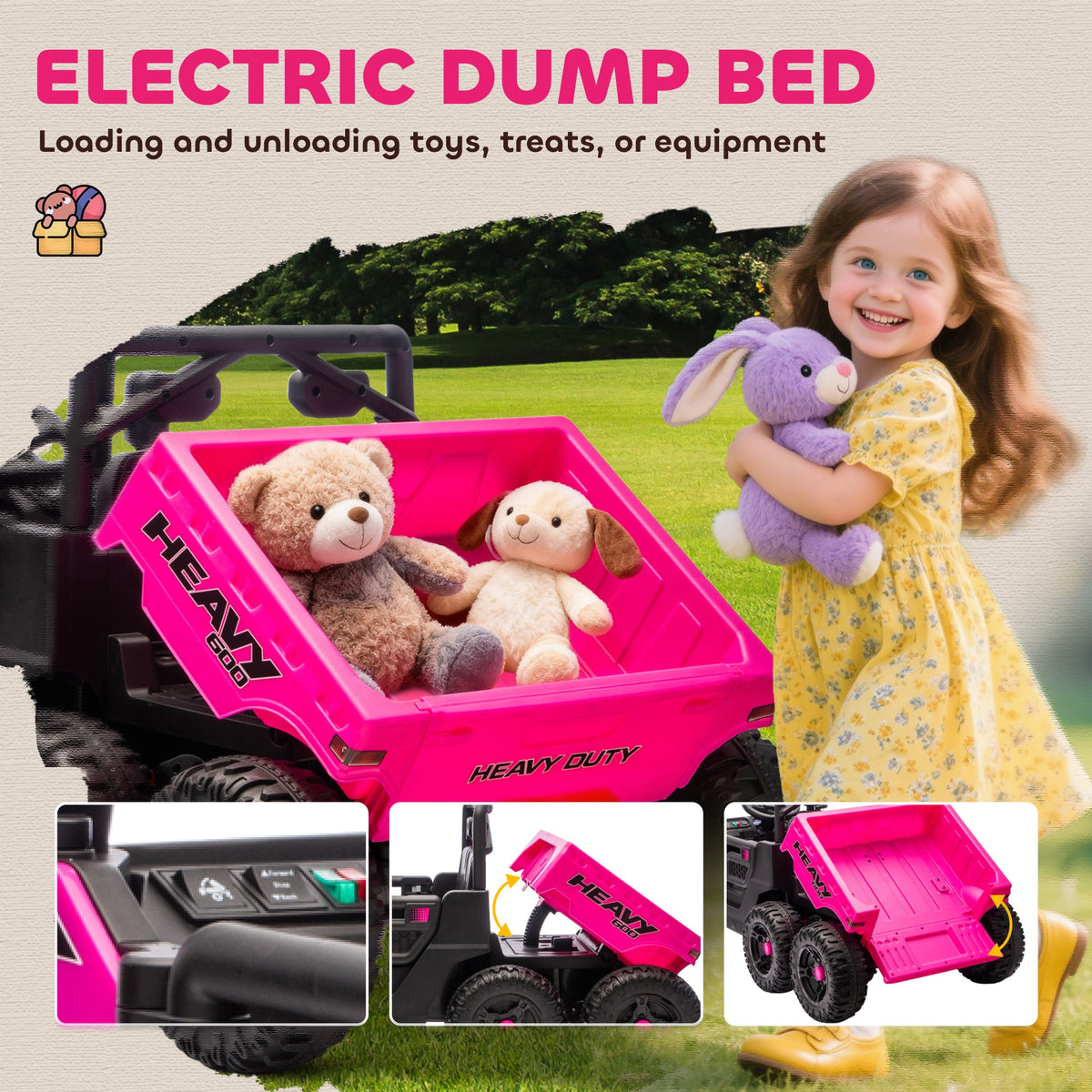 24V 4WD Kids Ride On Truck with 6 Wheels Electric Ride On Car with Remote, Dump Bed for 3-8 Years, Green