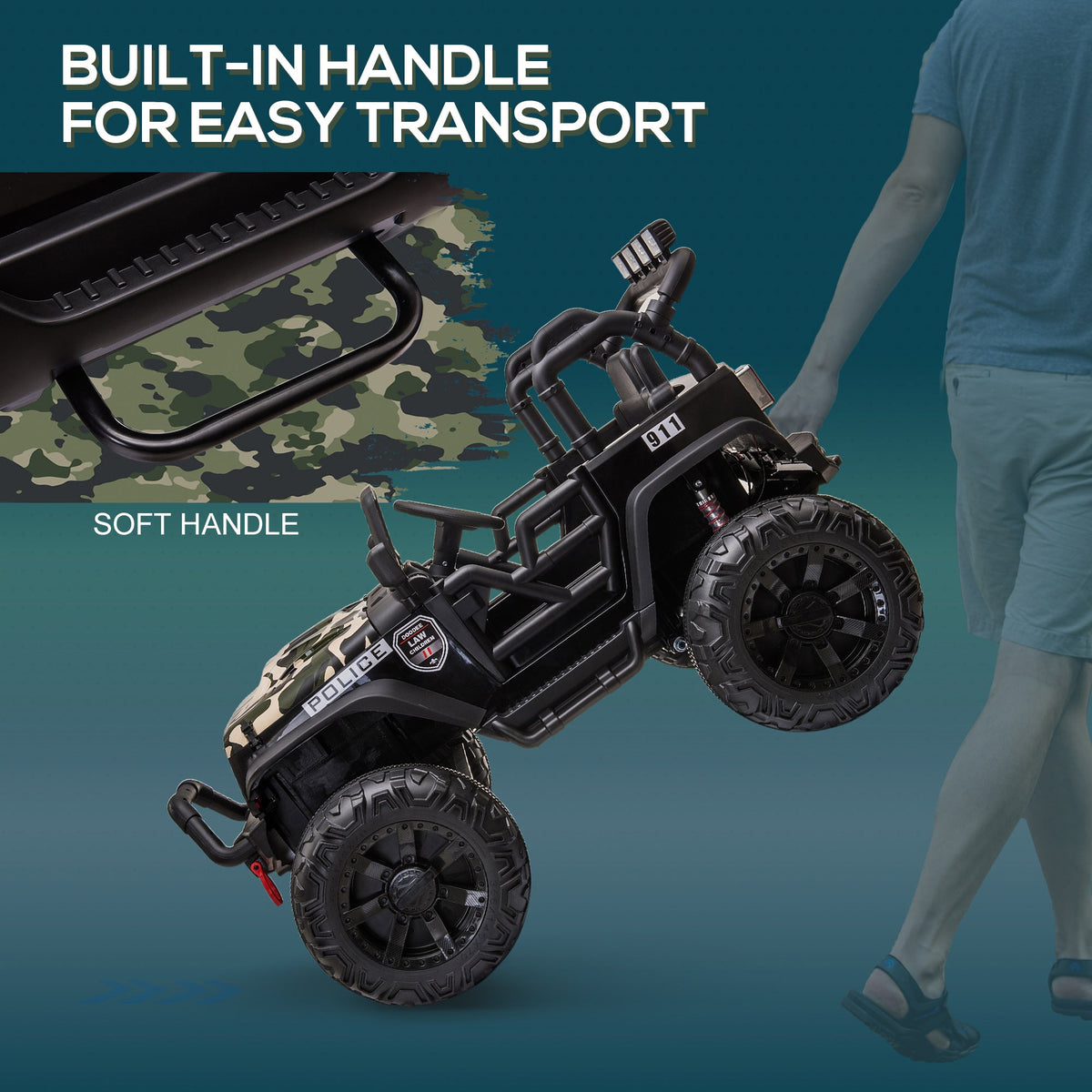 12V Battery-powered Kids Jeep Ride On Police Car with Parental Remote Camouflage