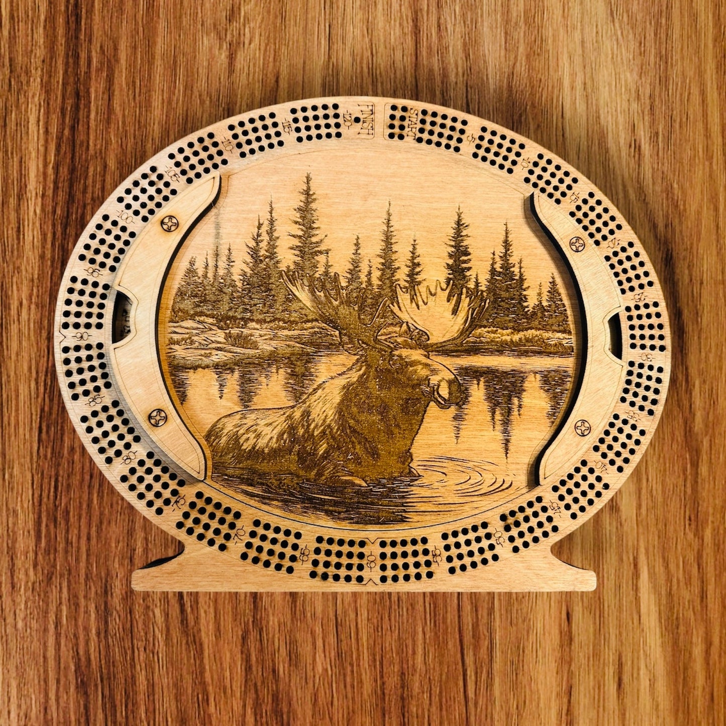 Personalized 4-Track Cribbage Board – Handcrafted, Custom Engraved & Stand-Up Display