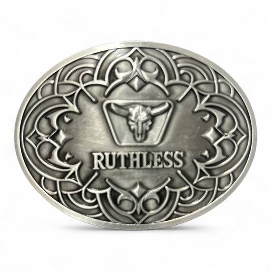 Ruthless Rustlers Iron Grace Belt Buckle | Antique Silver