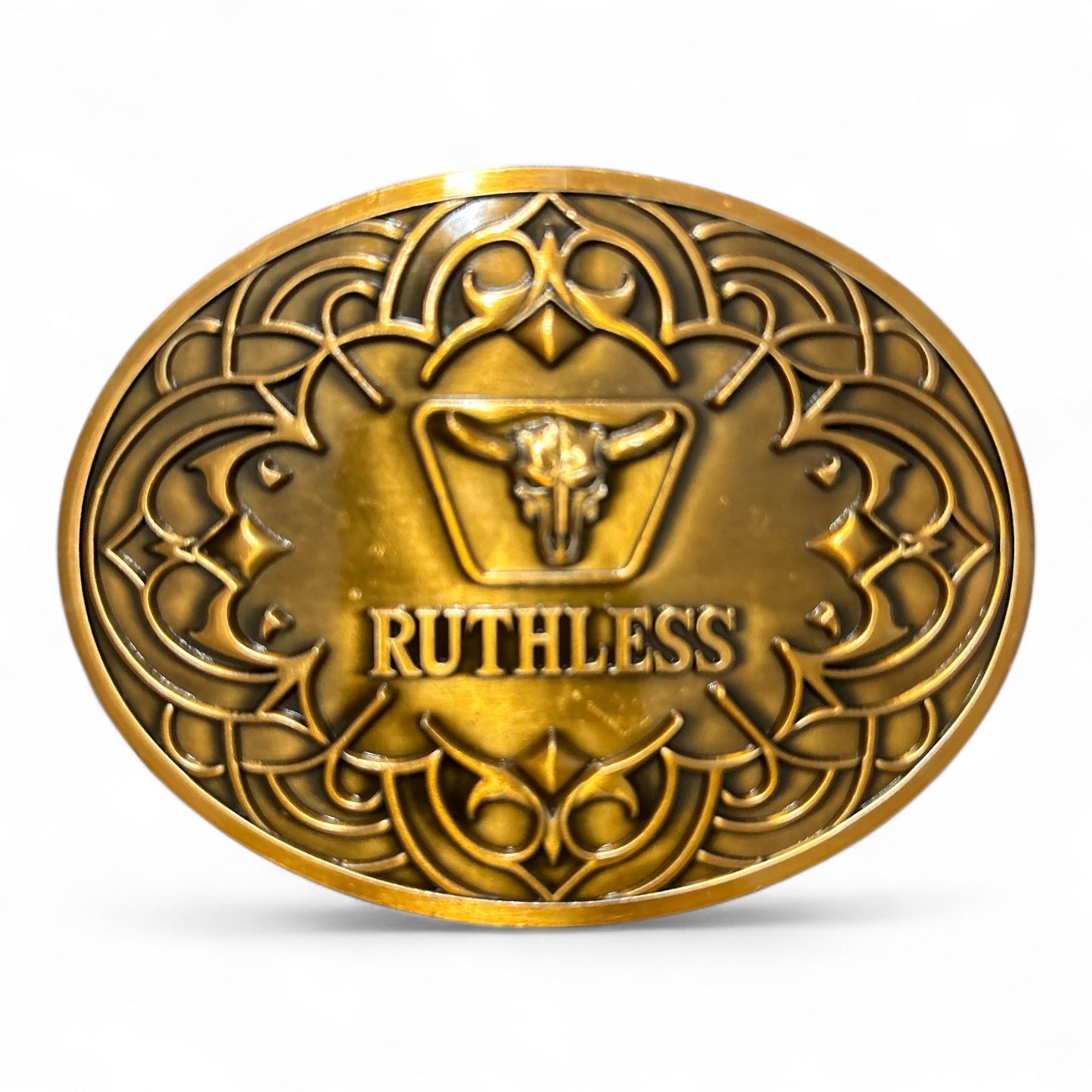 Ruthless Rustlers Iron Grace Belt Buckle | Antique Gold