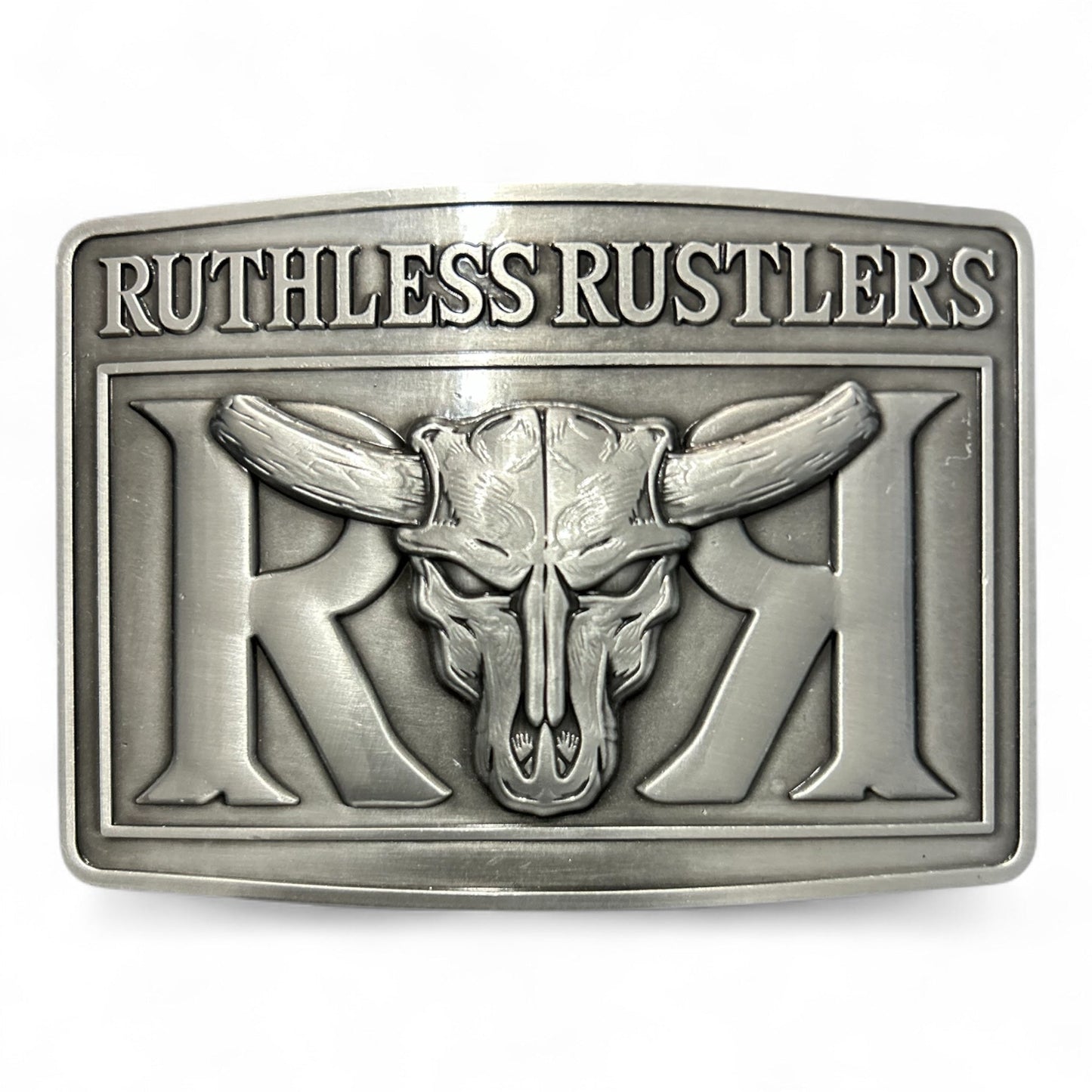 Ruthless Rustlers RR Bold Belt Buckle | Antique Silver
