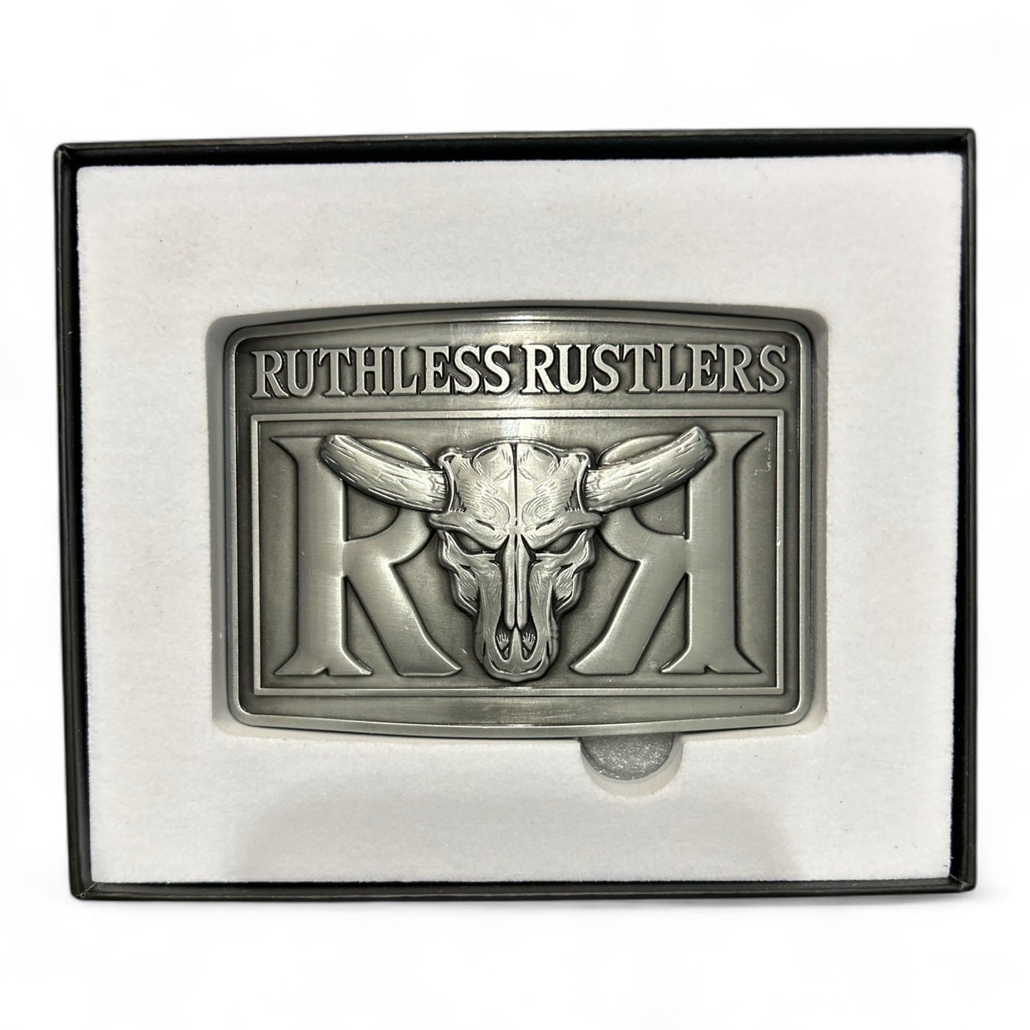 Ruthless Rustlers RR Bold Belt Buckle | Antique Silver