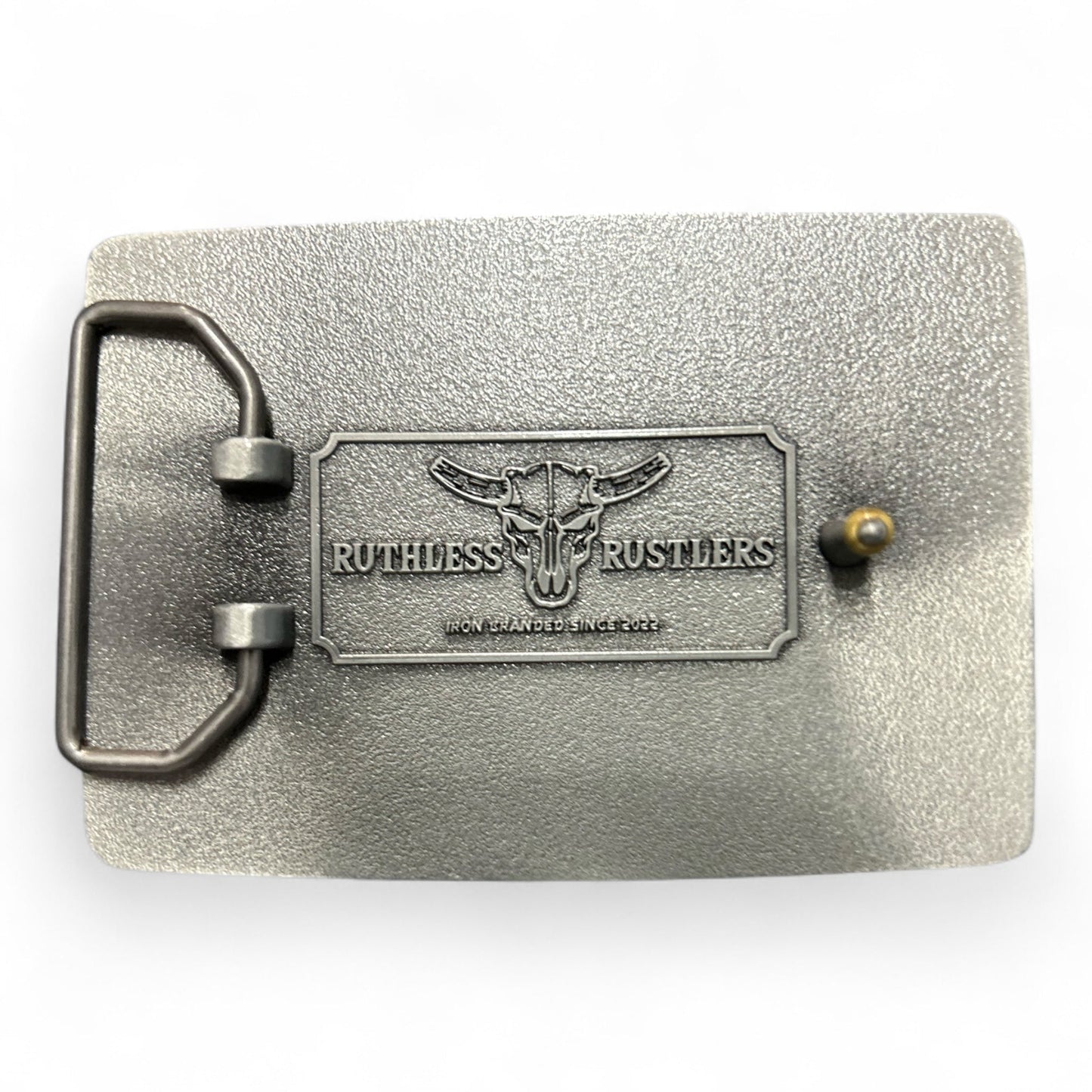Ruthless Rustlers RR Bold Belt Buckle | Antique Silver