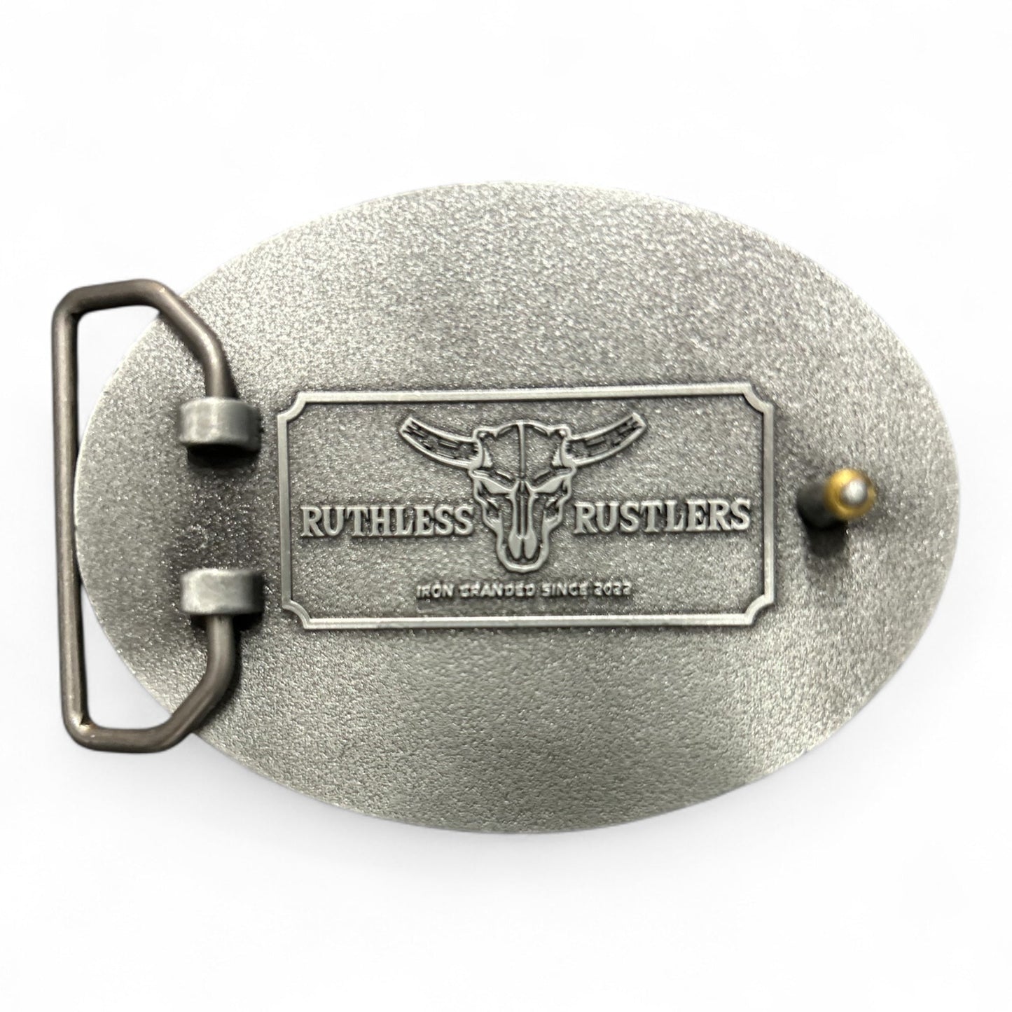 Ruthless Rustlers Iron Grace Belt Buckle | Antique Silver