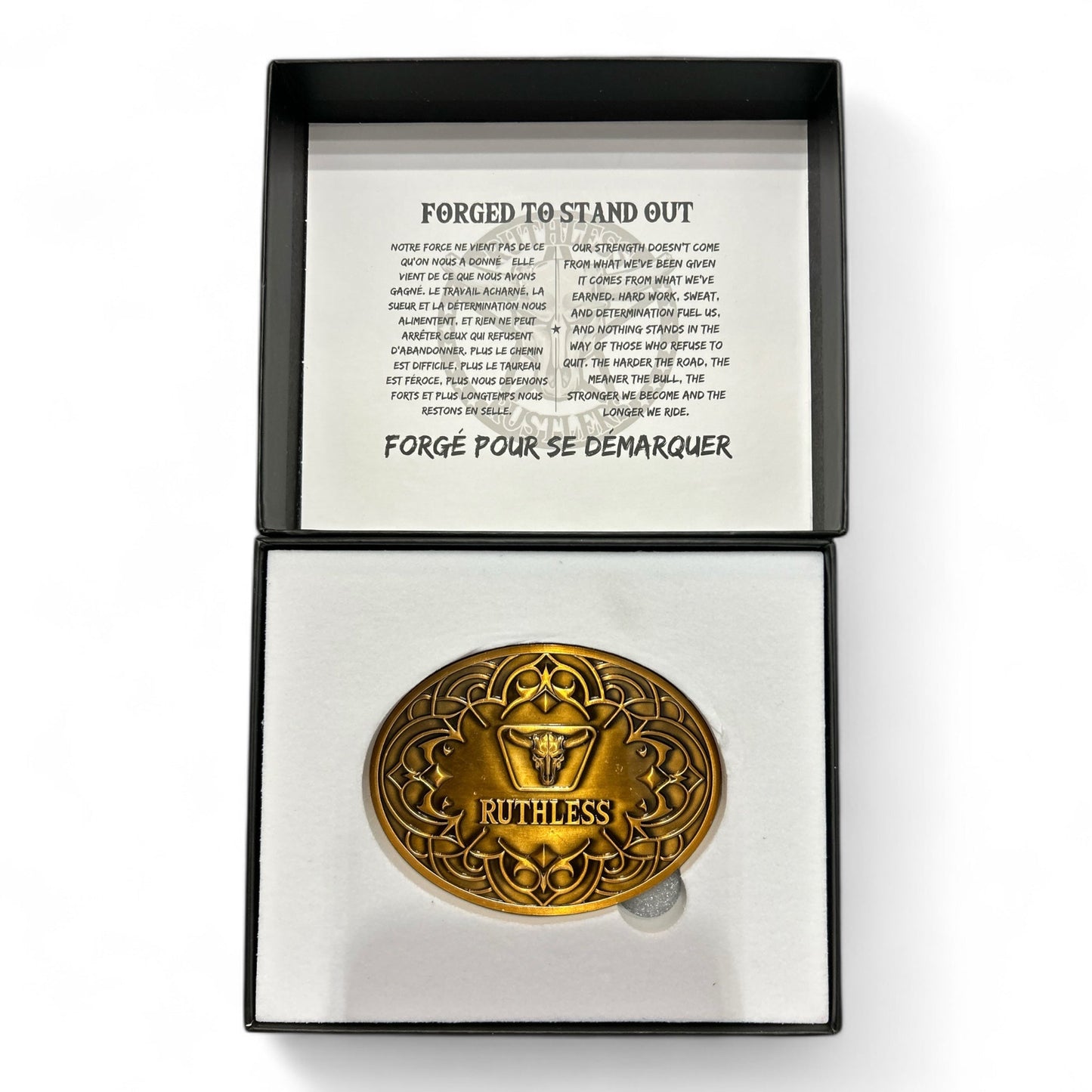 Ruthless Rustlers Iron Grace Belt Buckle | Antique Gold