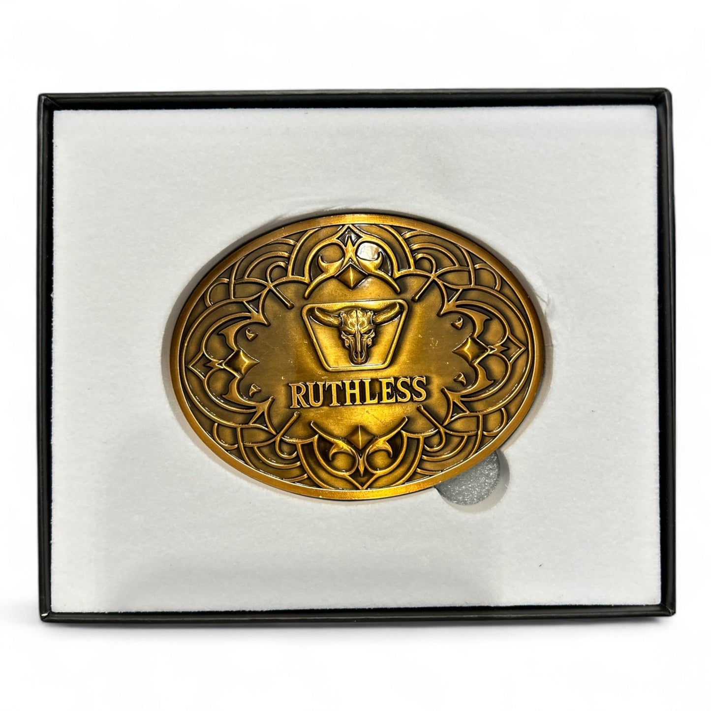Ruthless Rustlers Iron Grace Belt Buckle | Antique Gold