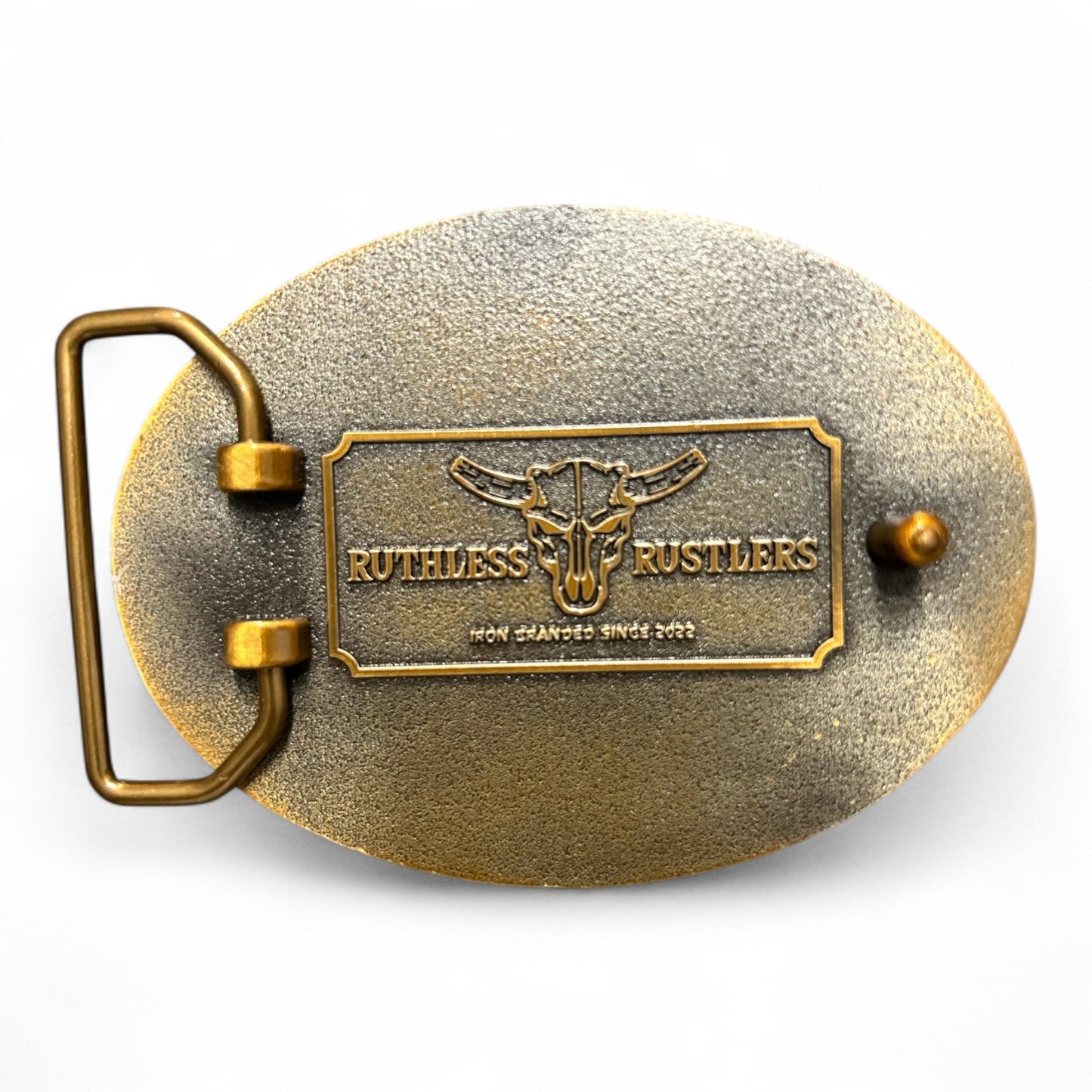 Ruthless Rustlers Iron Grace Belt Buckle | Antique Gold