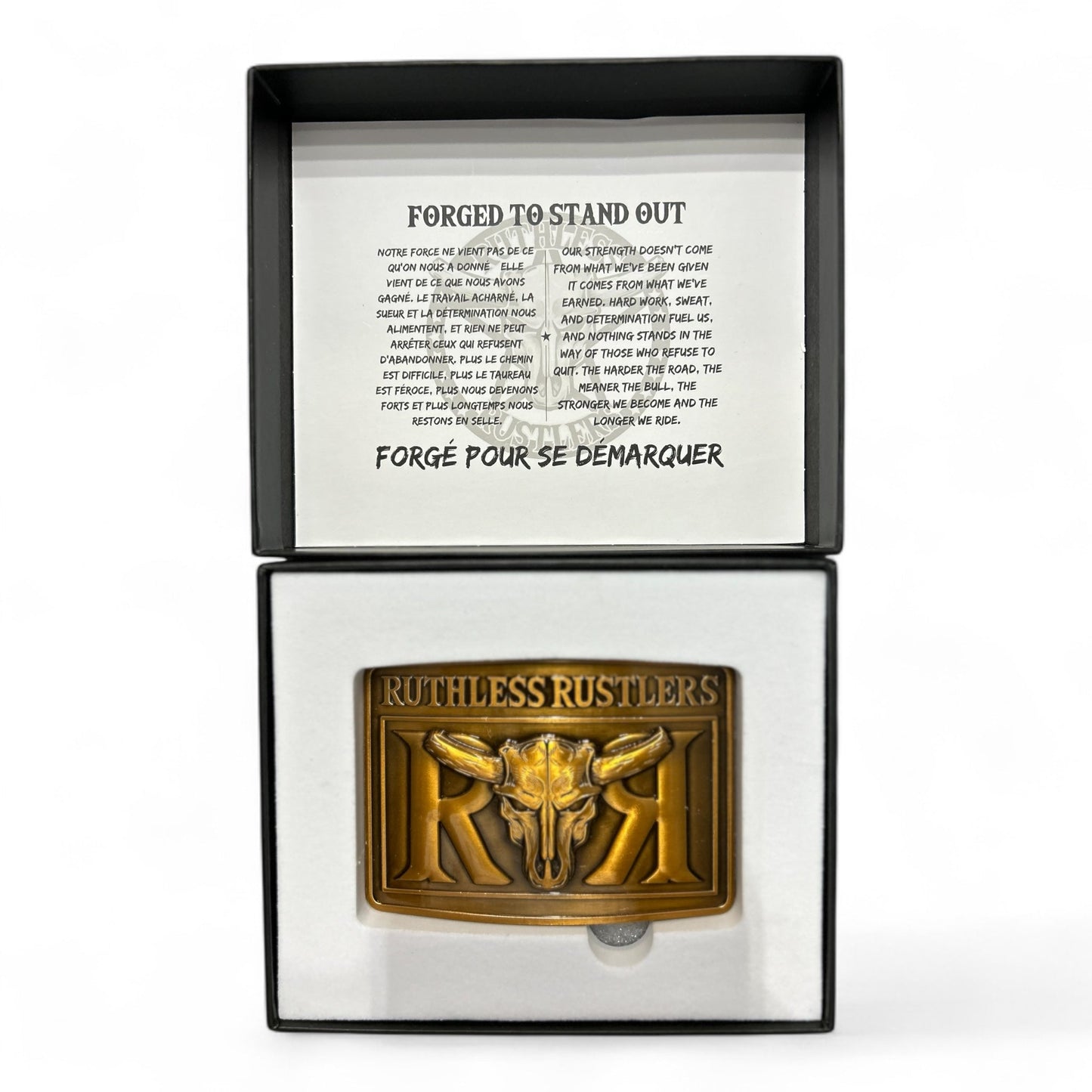 Ruthless Rustlers RR Bold Belt Buckle | Antique Gold