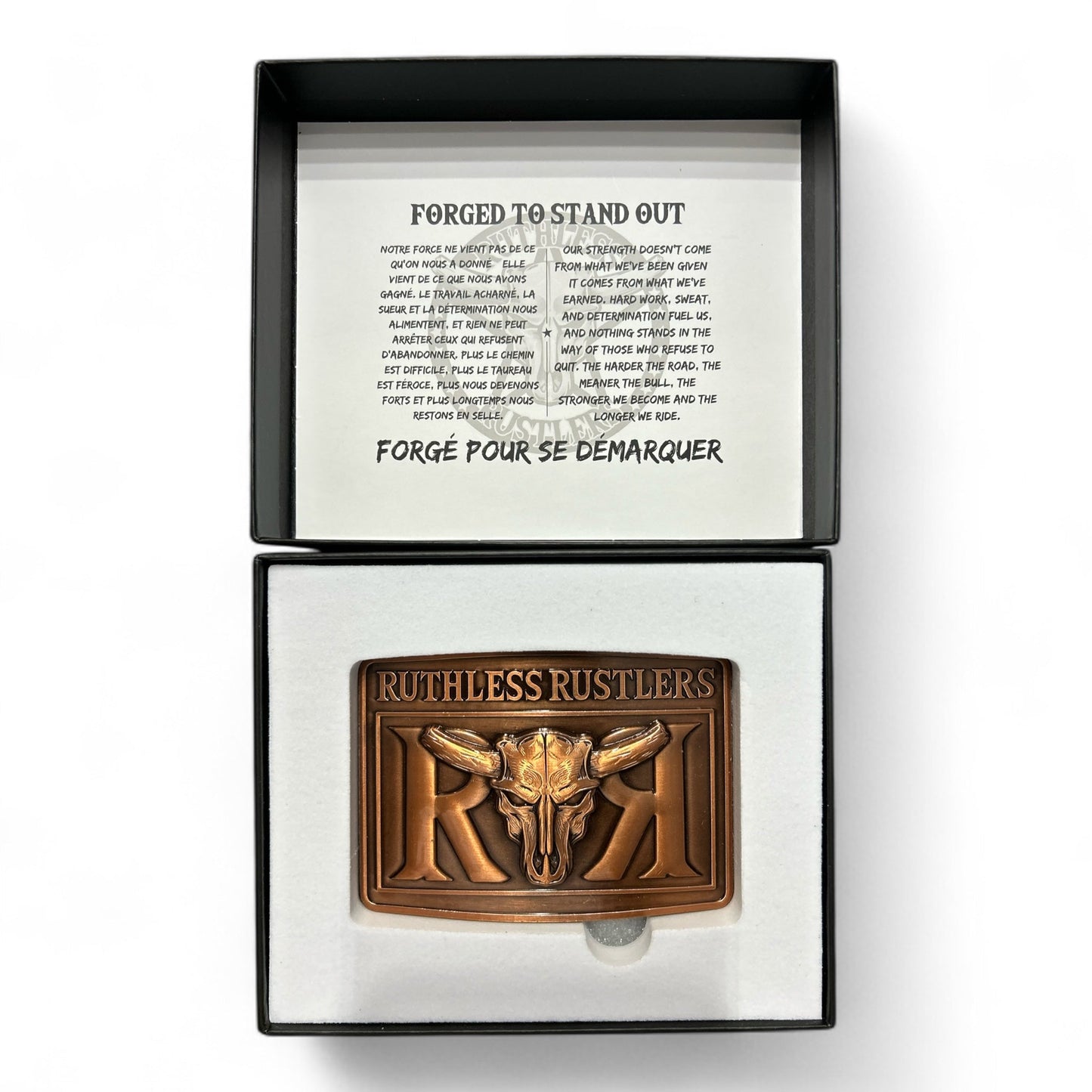 Ruthless Rustlers RR Bold Belt Buckle | Antique Copper