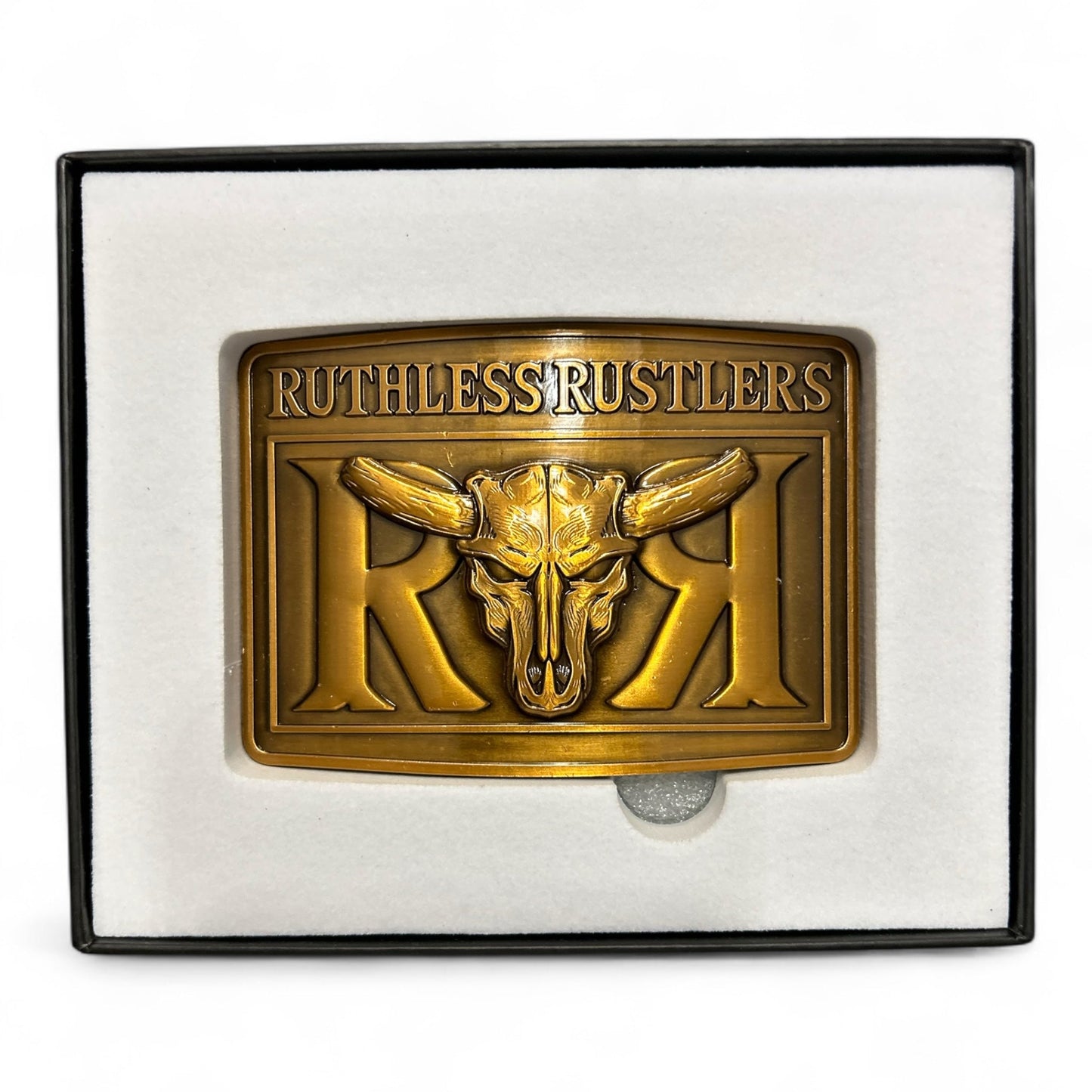 Ruthless Rustlers RR Bold Belt Buckle | Antique Gold