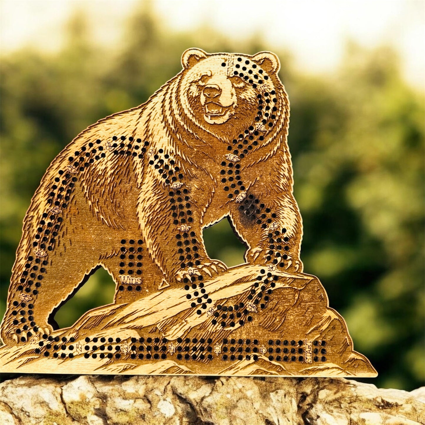 Grizzly Bear Cribbage Board-3 Player Track