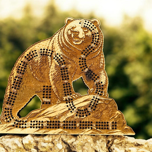 Grizzly Bear Cribbage Board-3 Player Track