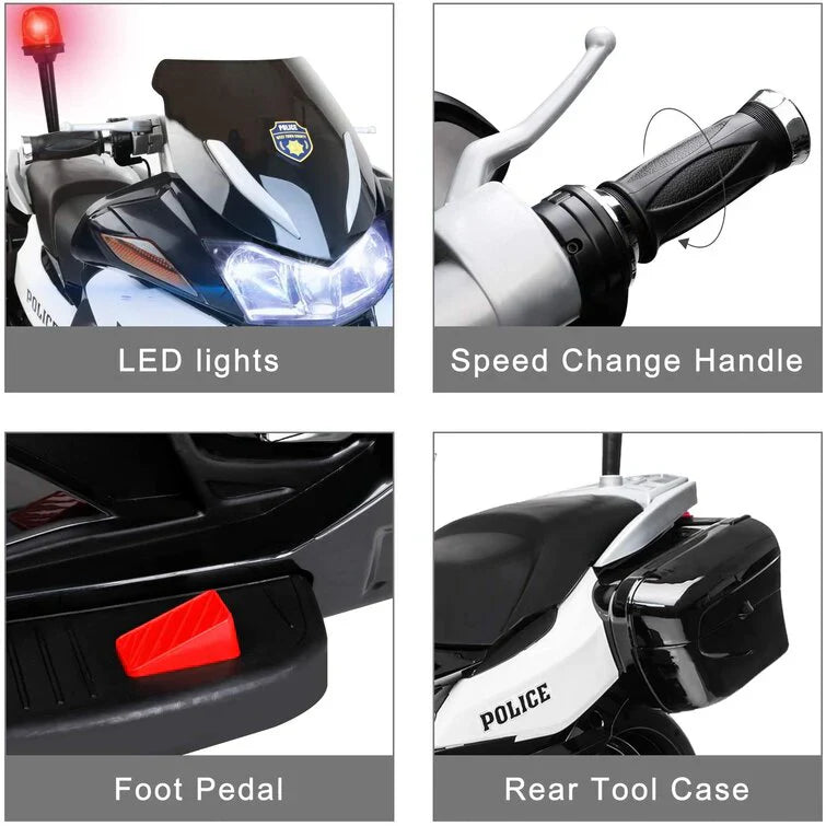 2026 24V Police 2 Seater Motorcycle with Rubber Tires