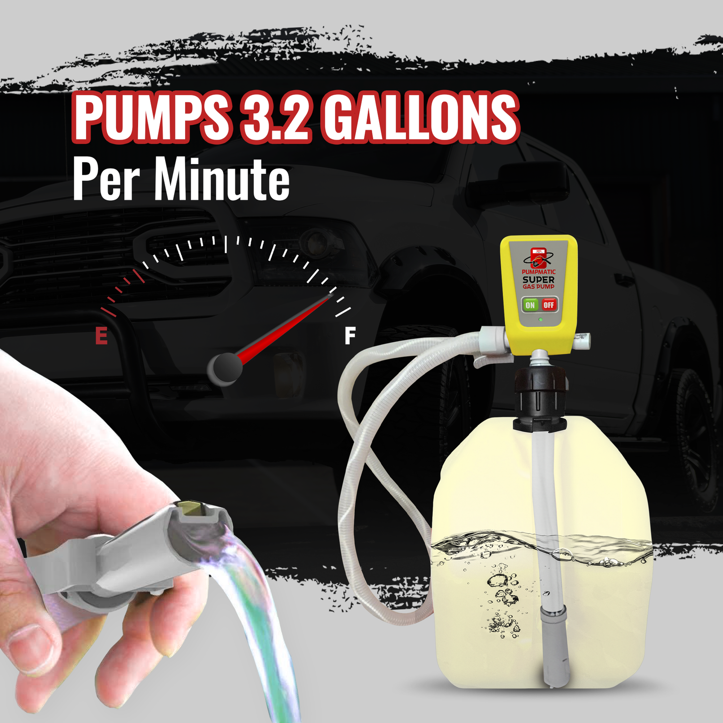 Diesel PumpMatic Super Gas Pump Fuel Transfer Pump + 3 Power Sources w/ 4.25ft Hose Siphon