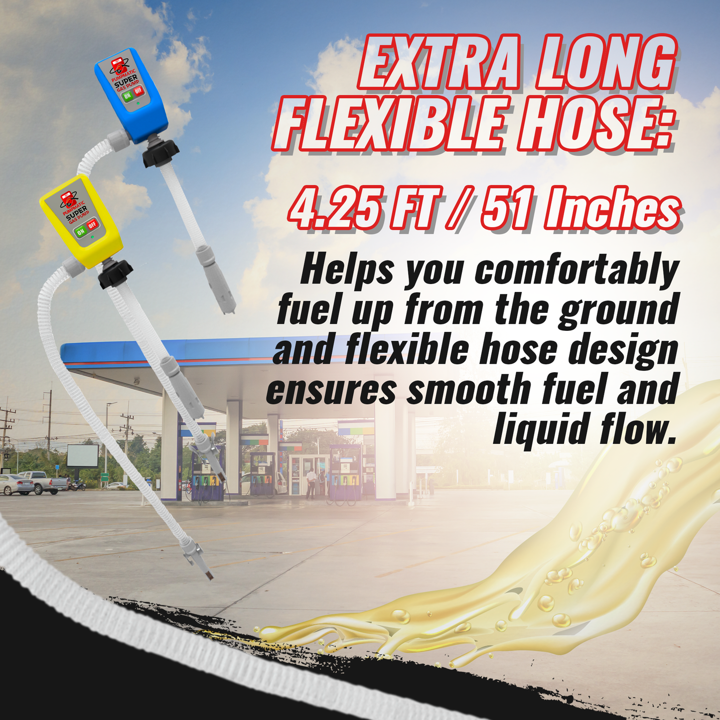 Diesel PumpMatic Super Gas Pump Fuel Transfer Pump + 3 Power Sources w/ 4.25ft Hose Siphon