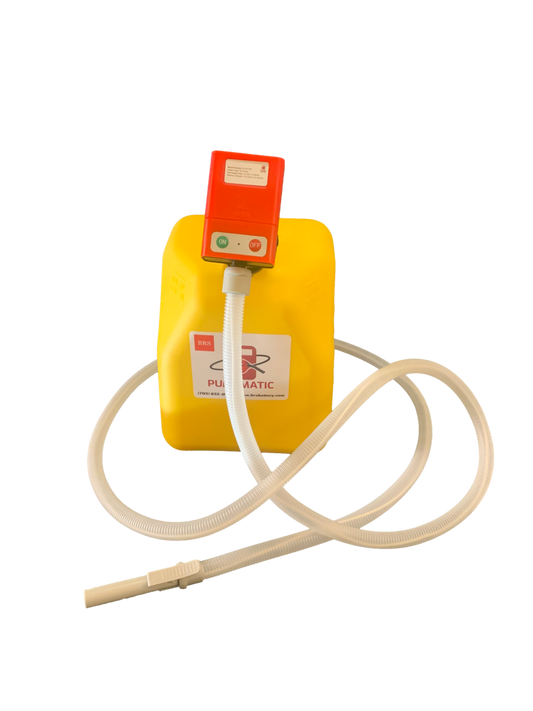 PUMPMATIC 12 FT HOSE + 5 GALLON YELLOW DIESEL CAN COMBO KIT - 3.8 GPM - GAS, DIESEL, KEROSENE