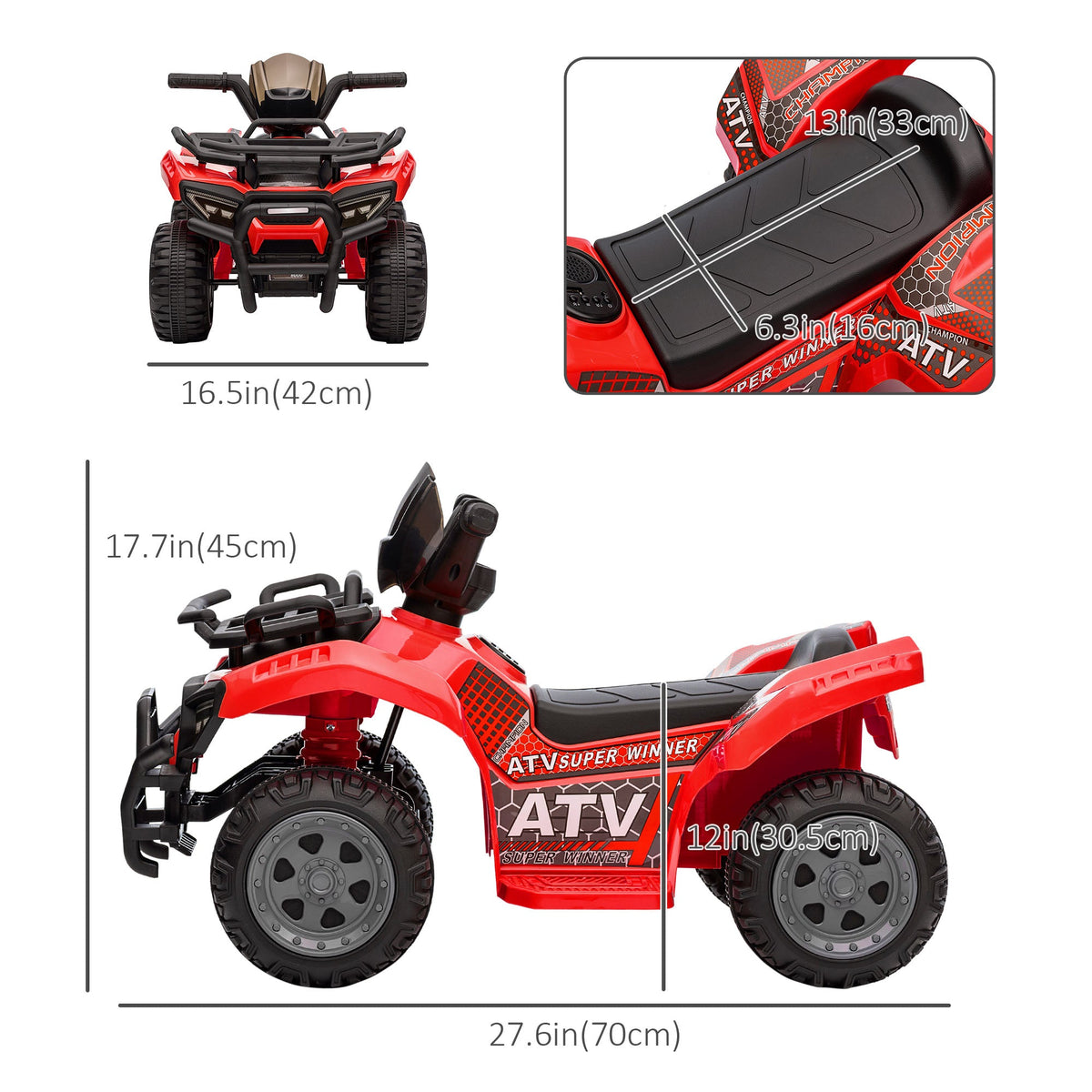 Kids Ride-on ATV Quad Bike Four Wheeler Car with Music, 6V Battery Powered Motorcycle for 18-36 Months, Black