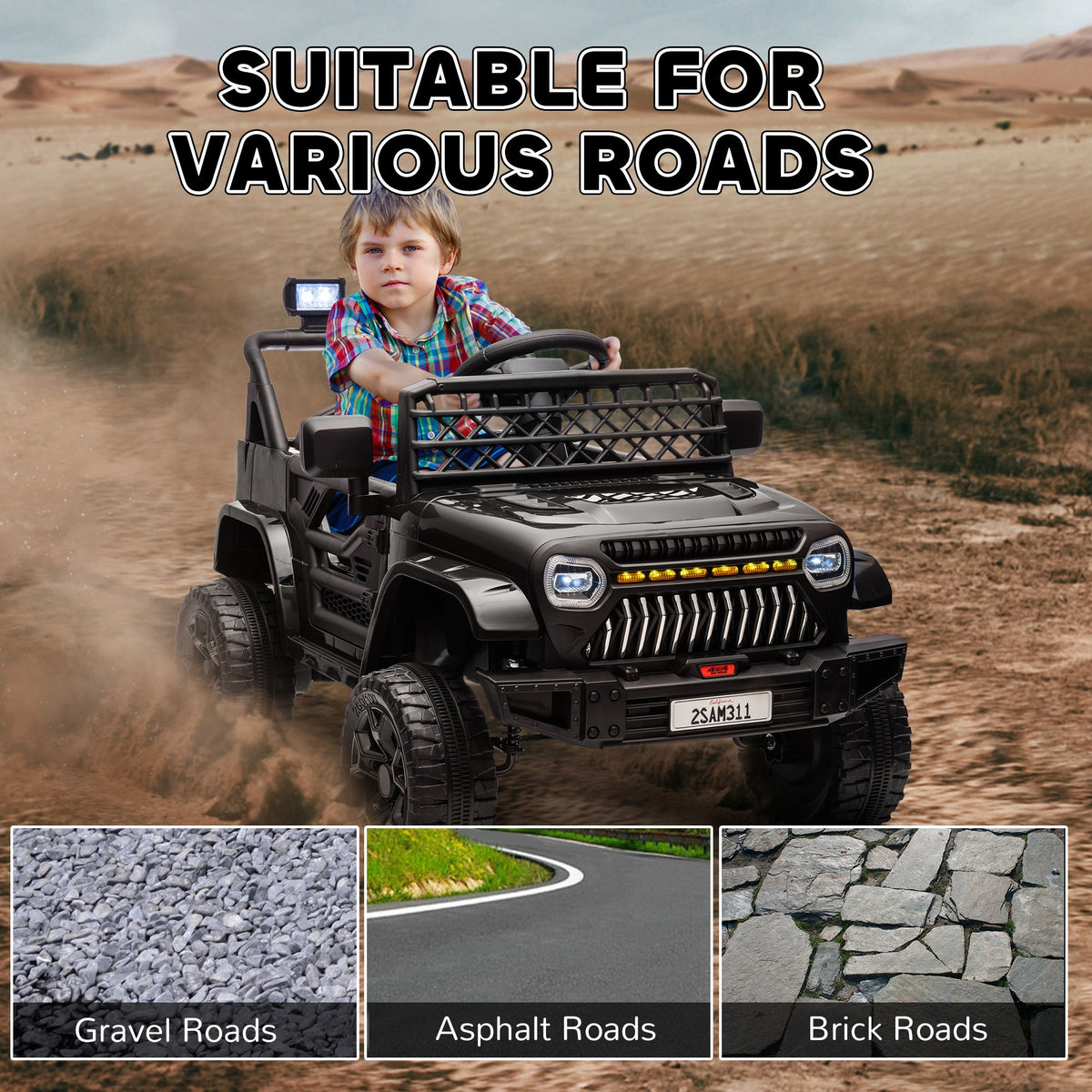 12V Ride on Truck, Electric Car for Kids with Remote Control, Suspension, 3 Speeds, USB Music Headlights, Black
