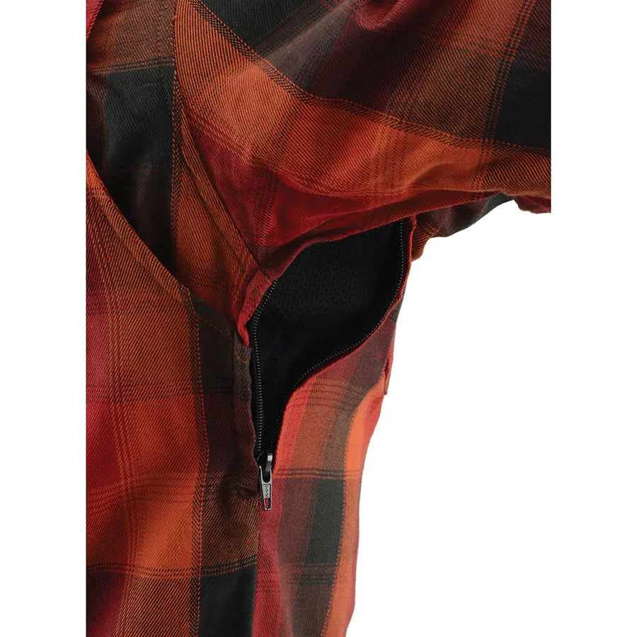 Milwaukee Leather Men's Red & Orange Armored Flannel Biker Shirt w/ Reinforced Fibers