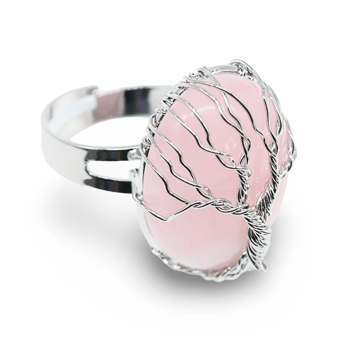 Ring - Rose Quartz with Tree of Life - Adjustable