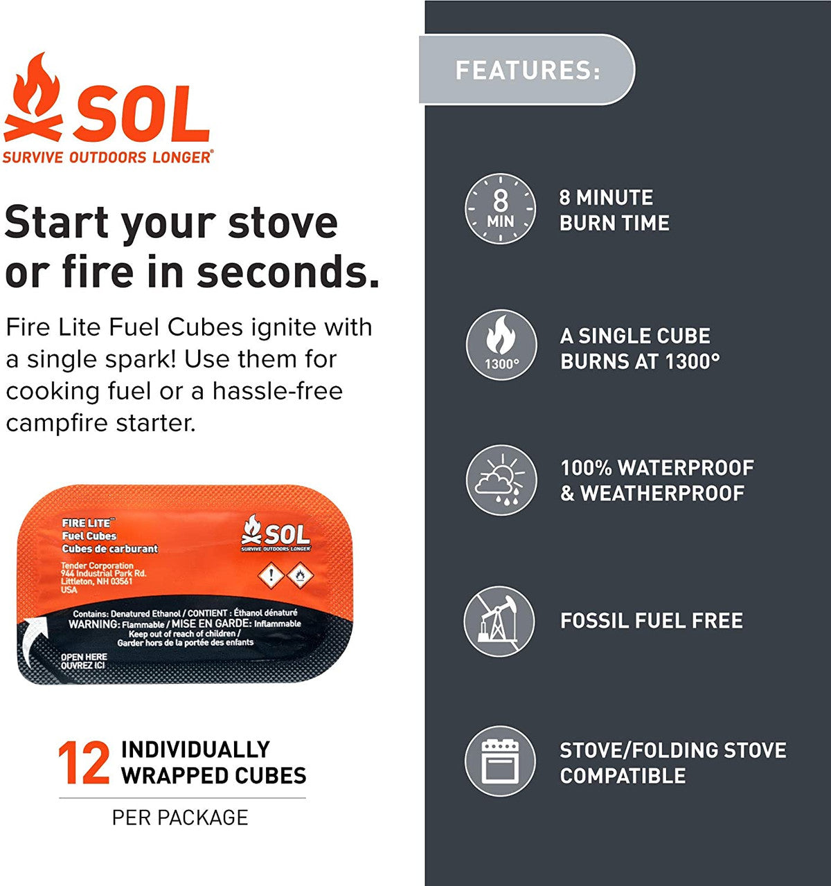 SOL Fire Lite Fuel Cubes in Box