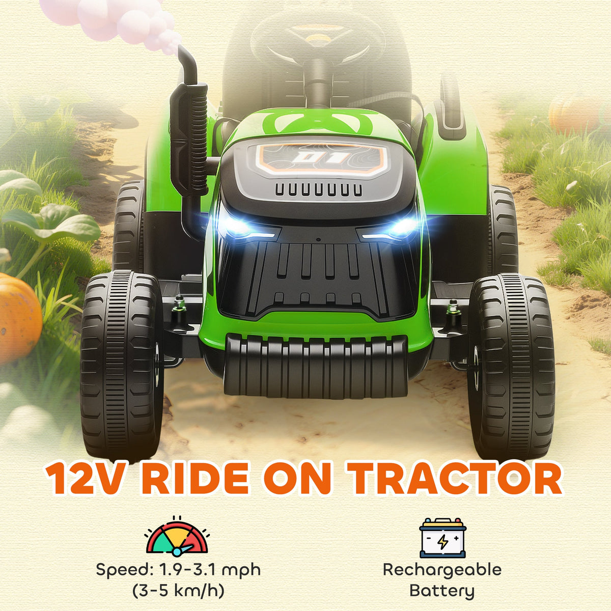 12V Kids Ride On Tractor with Trailor, Remote Control, Music, Lights, Shifter, for Kids Ages 3-8 Years, Blue