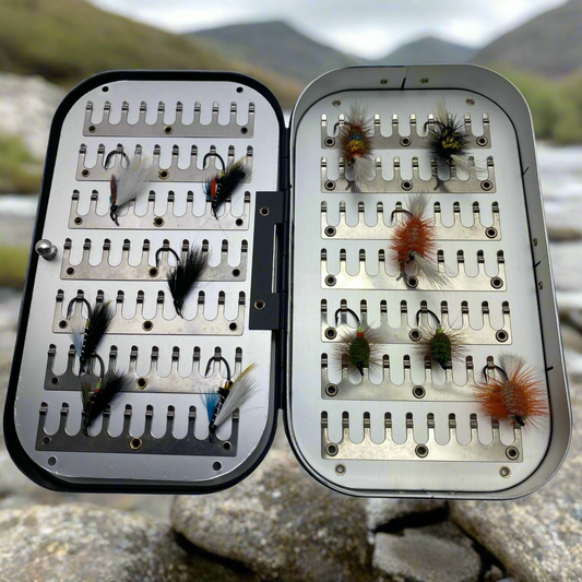 Fly Fishing Kit, Atlantic Salmon Flies, Mixed Selection, with Aluminum Flybox + Engraved Image