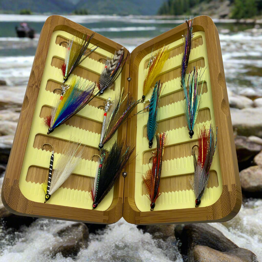 Fly Fishing Kit, Single Hook Streamer, Landlocked Salmon, Bamboo Flybox