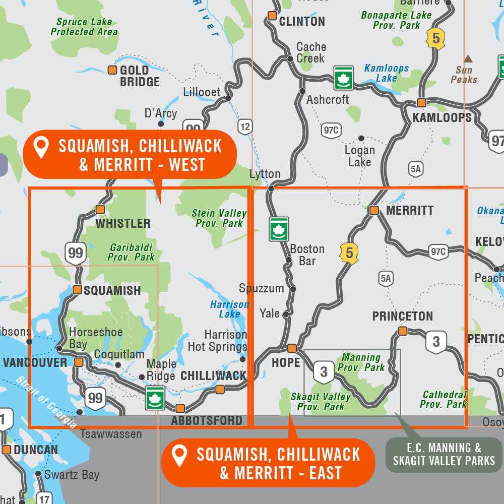 Squamish, Chilliwack & Merritt BC - Recreation Map