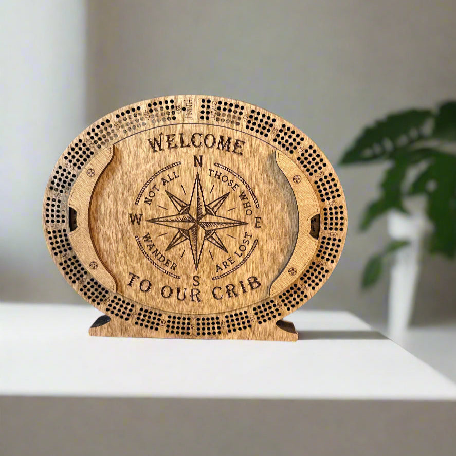 Personalized 4-Track Cribbage Board – Handcrafted, Custom Engraved & Stand-Up Display