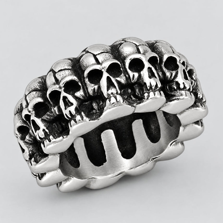 SteelTime Men's Stainless Steel Gothic Vintage Biker Skeleton Head Ring