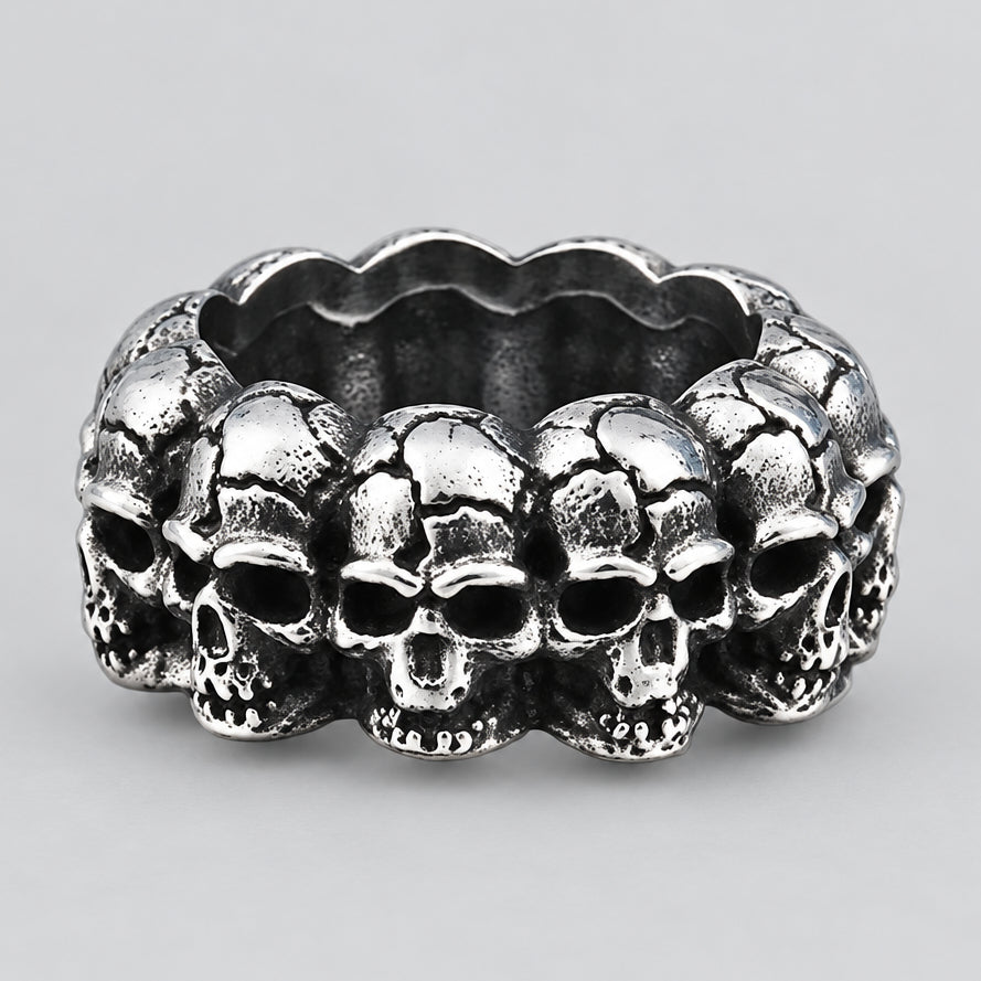 SteelTime Men's Stainless Steel Gothic Vintage Biker Skeleton Head Ring