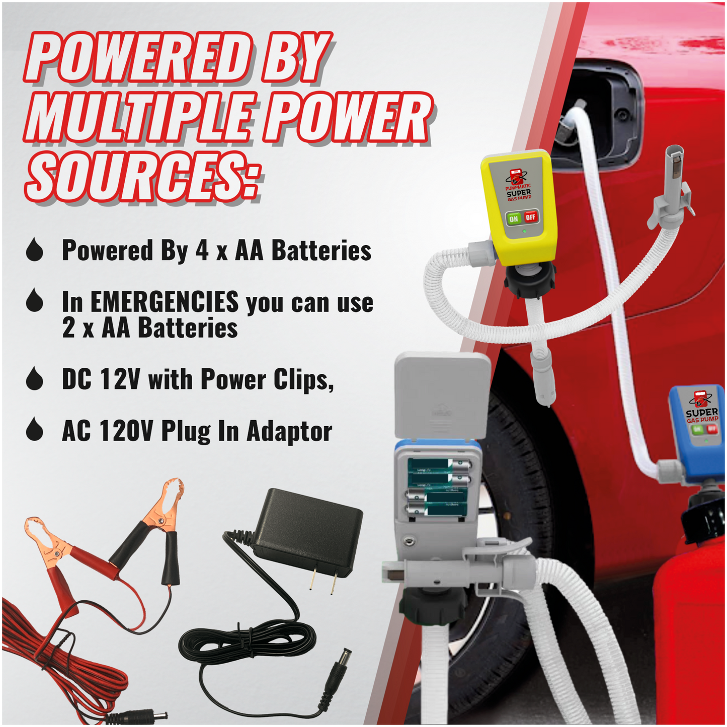 Diesel PumpMatic Super Gas Pump Fuel Transfer Pump + 3 Power Sources w/ 4.25ft Hose Siphon