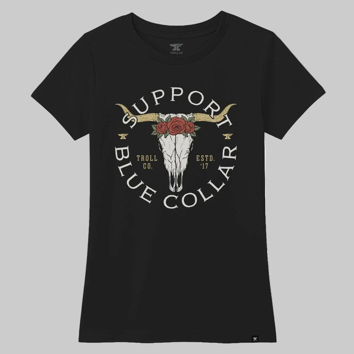 DHCM Women’s Support Blue Collar Longhorn T-Shirt. SBC Graphic Tee