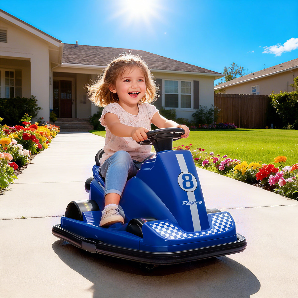Bumper Car for Kids, 6V Battery Powered Bumping Car with 360 Degree Spin, Dual Motors, Music, for 3-8 Years, Blue