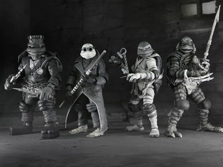 Universal Monsters x Teenage Mutant Ninja Turtles Turtles (Black & White) Action Figure 4-Pack