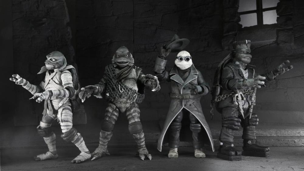 Universal Monsters x Teenage Mutant Ninja Turtles Turtles (Black & White) Action Figure 4-Pack