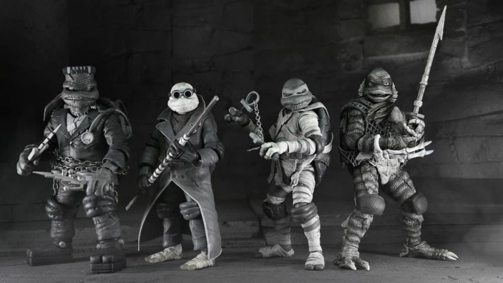 Universal Monsters x Teenage Mutant Ninja Turtles Turtles (Black & White) Action Figure 4-Pack