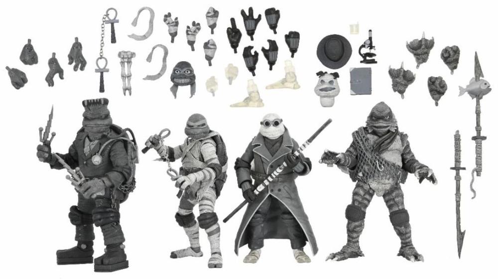 Universal Monsters x Teenage Mutant Ninja Turtles Turtles (Black & White) Action Figure 4-Pack