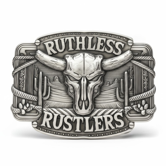 Ruthless Rustlers Frontier Belt Buckle | Antique Silver Large