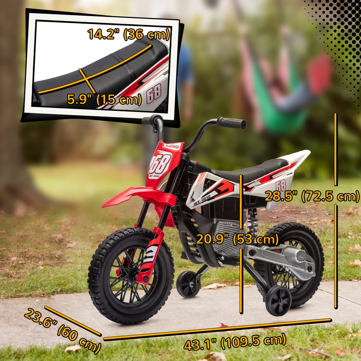 12V Kids Dirt Bike, Electric Motorcycle with Twist Grip Throttle, Training Wheels, Rear Suspension & Music, Blue