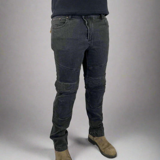 Men’s Armored Motorcycle Riding Jeans. CE-Certified Knee & Hip Armor Denim
